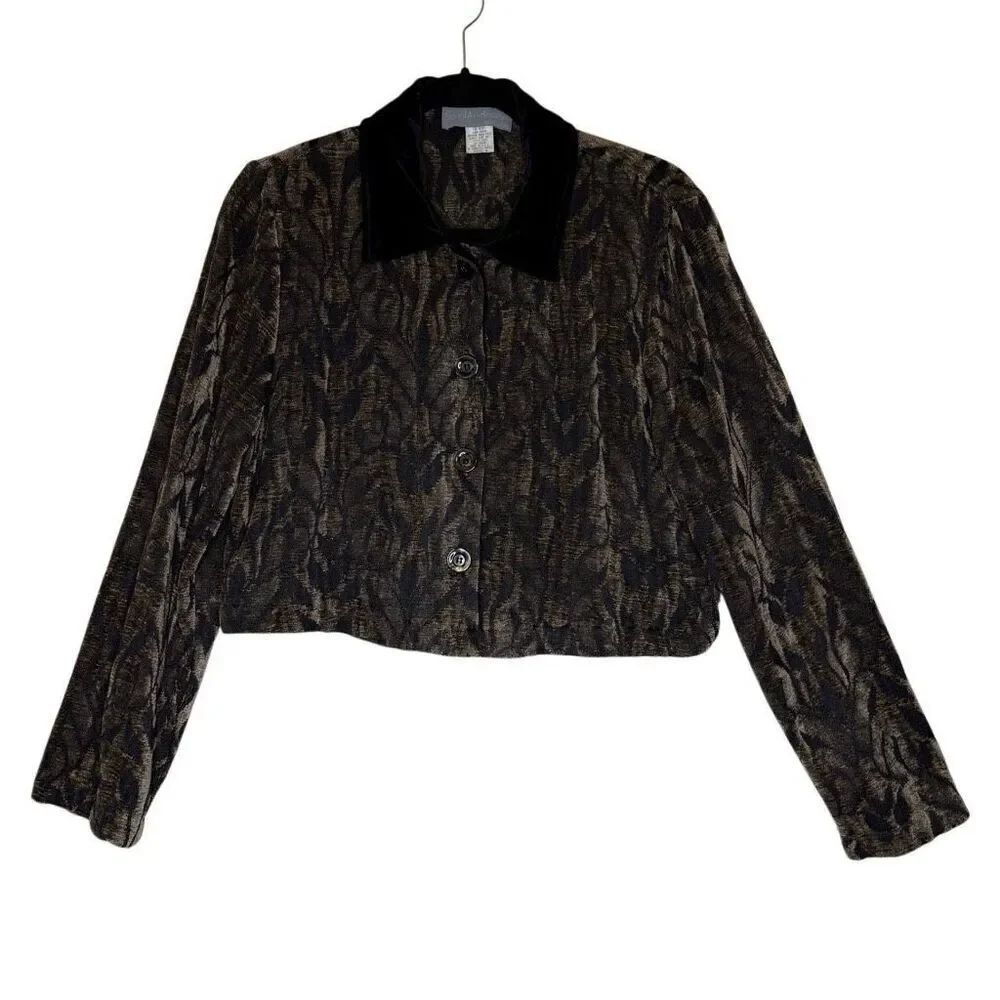 Vintage Carol Anderson California Brown and Black Velvet Cropped Jacket Size 8